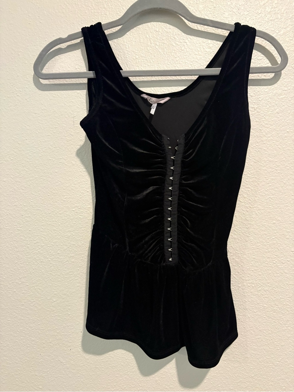 Sleeveless Black Velvet Hook-Front Tank Top